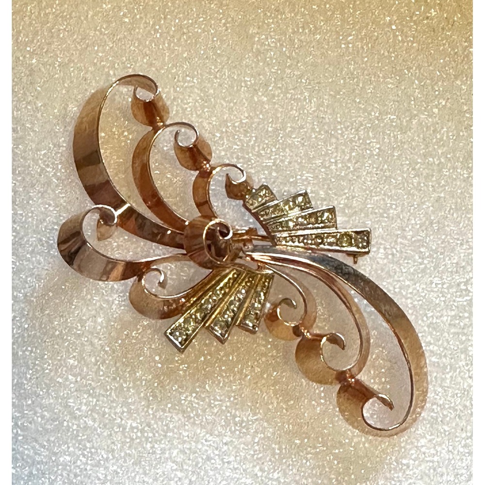 1940's Dorsons 12k Rose Gold‎ Filled & Rhinestone Pin Brooch
